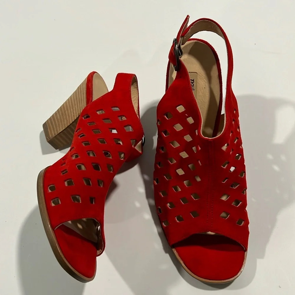 Paul Green - 5, red suede laser cut‎ heels, sandals